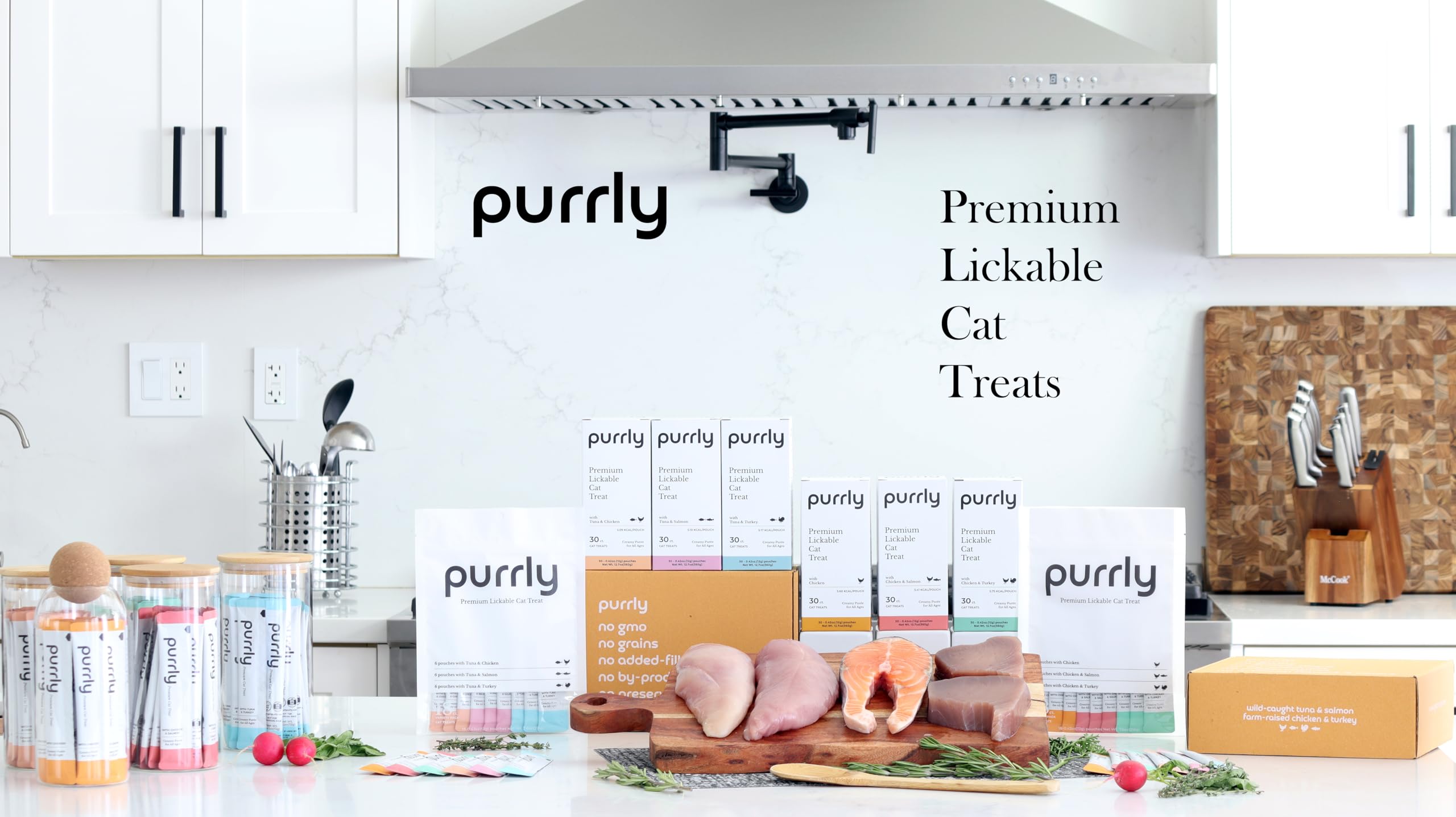 Purrly low calorie bundle variety collection showcases different chicken flavors.