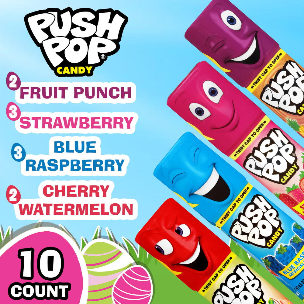 Push Pop lollipops are individually wrapped for easy snacking.