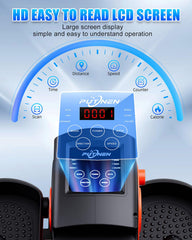 Side view of Putnen elliptical showing compact, portable footprint