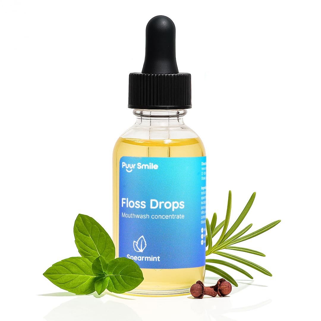 Puur Smile Floss Drop Serum bottle boosts fresh breath during daily care.
