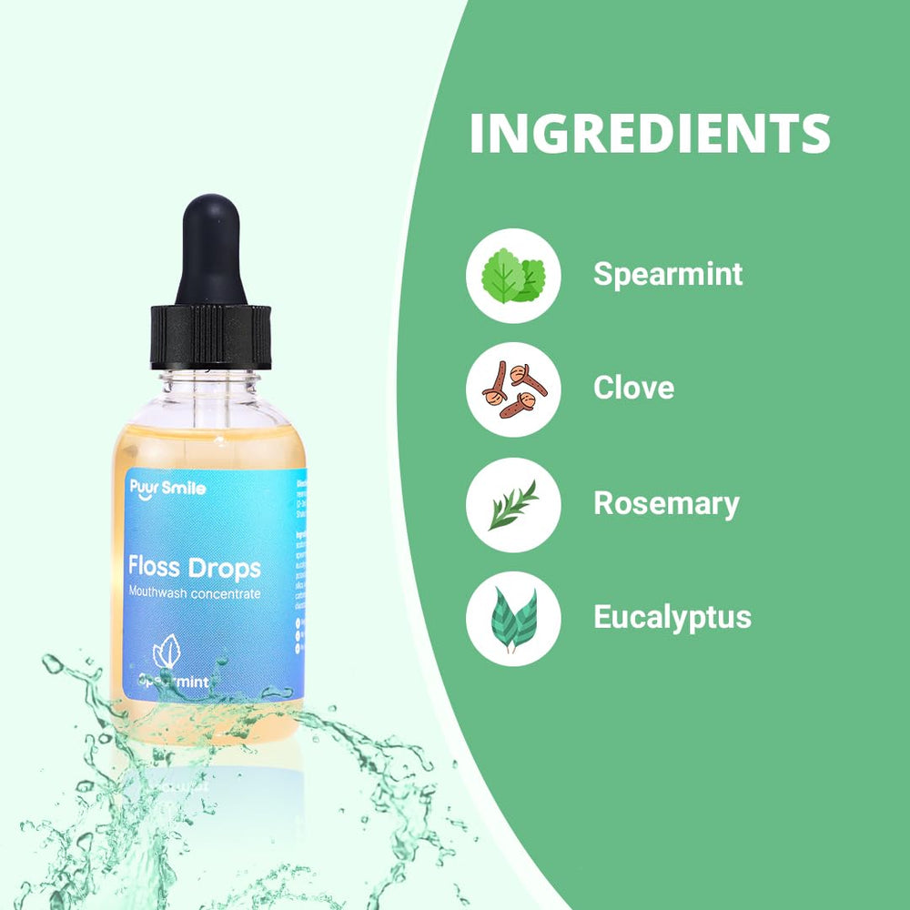 Puur Smile mouthwash bottle delivers spearmint flavor for clean breath.