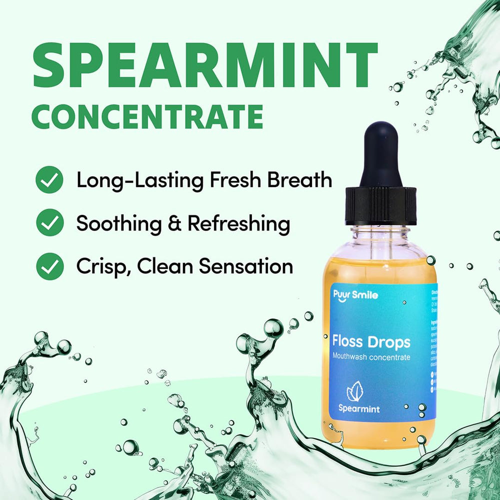 Puur Smile spearmint drops concentrate for a refreshing rinse.