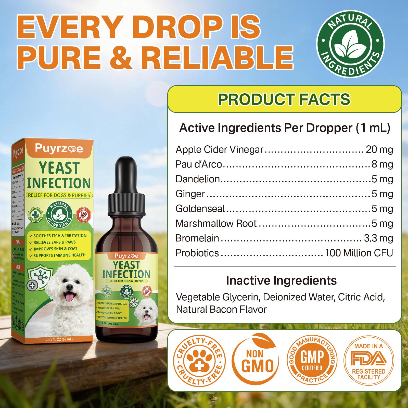 Puyrzoe bottle-label-closeup reinforces branding and usage steps.