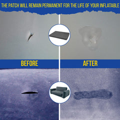 Patch on air mattress being repaired with PVC Stitch