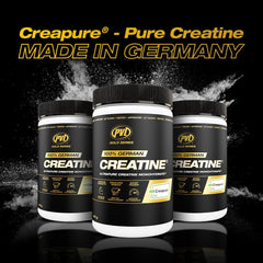 PVL Creapure creatine powder closeup highlights purity and consistency for training.