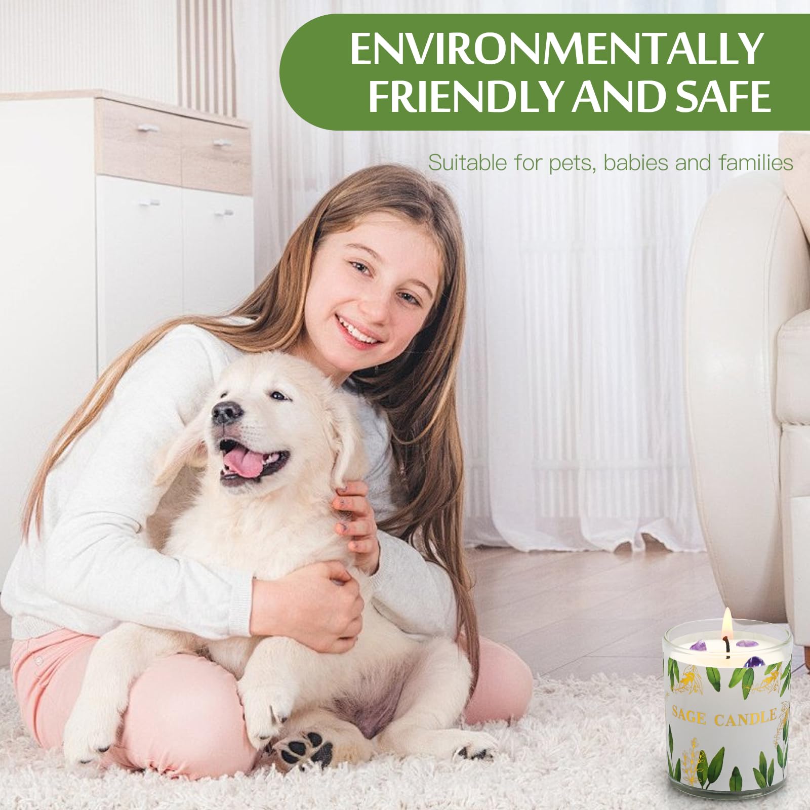 PVUELE Sage Candle burn-time visual showing long-lasting ambiance