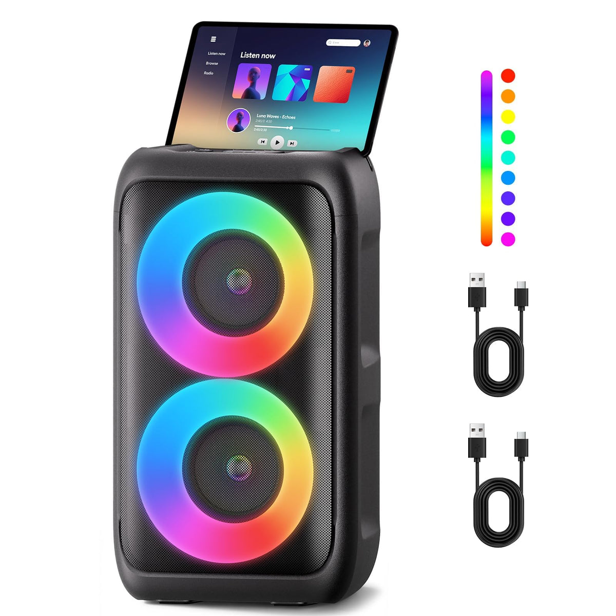 PWBSLAI Bluetooth speaker front view showing compact design for home parties