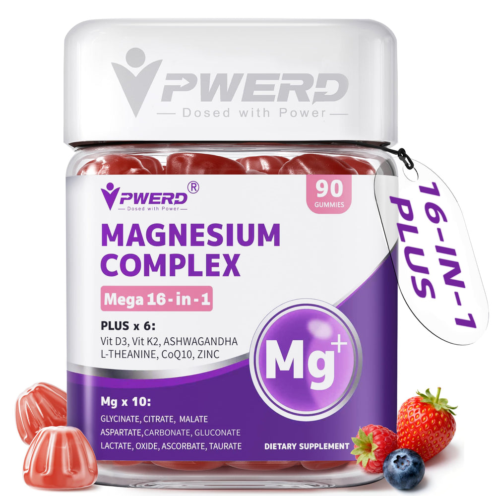 PWERD Mega16-in-1 bottle front view for daily wellness with gummies.
