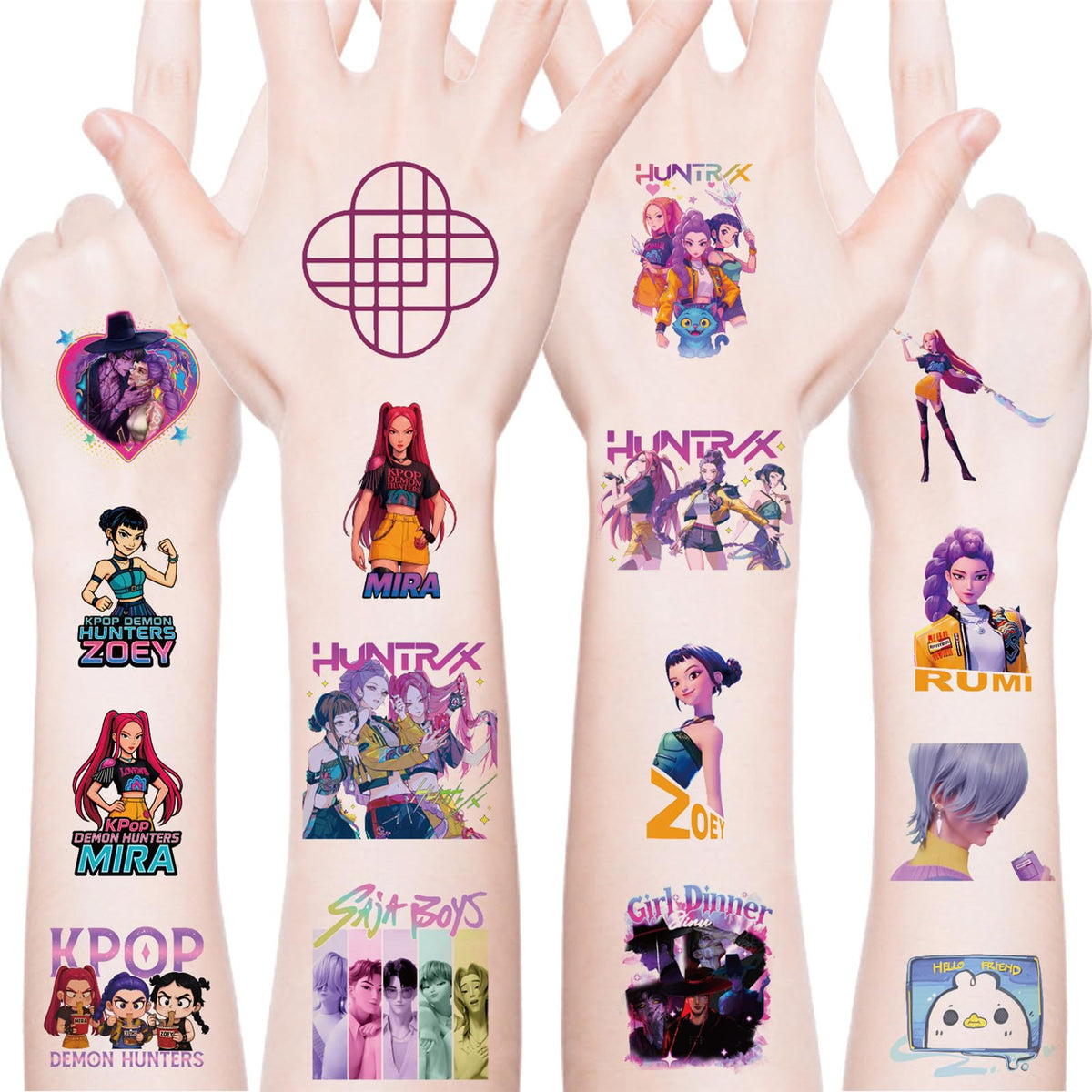 PWSTY Demon Movie Hunters tattoos with assorted designs for vibrant party favors and kids' fun