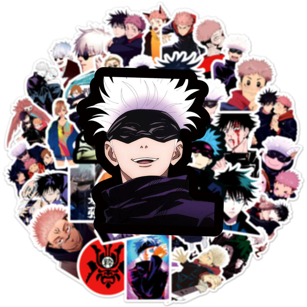 PWSTY Jujutsu Kaisen stickers with vivid colors for laptops and gadgets; eye-catching art.