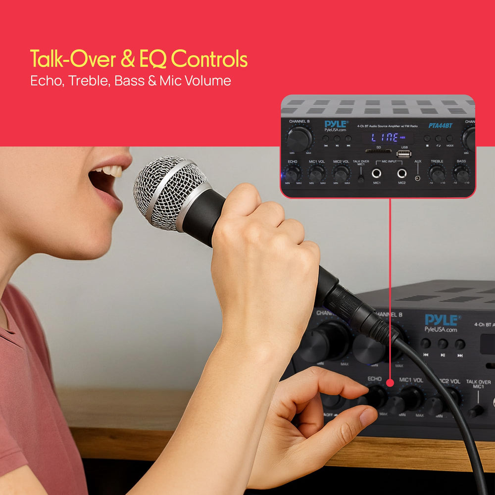Pyle PTA44BT aux, USB, SD playback supports diverse audio sources.