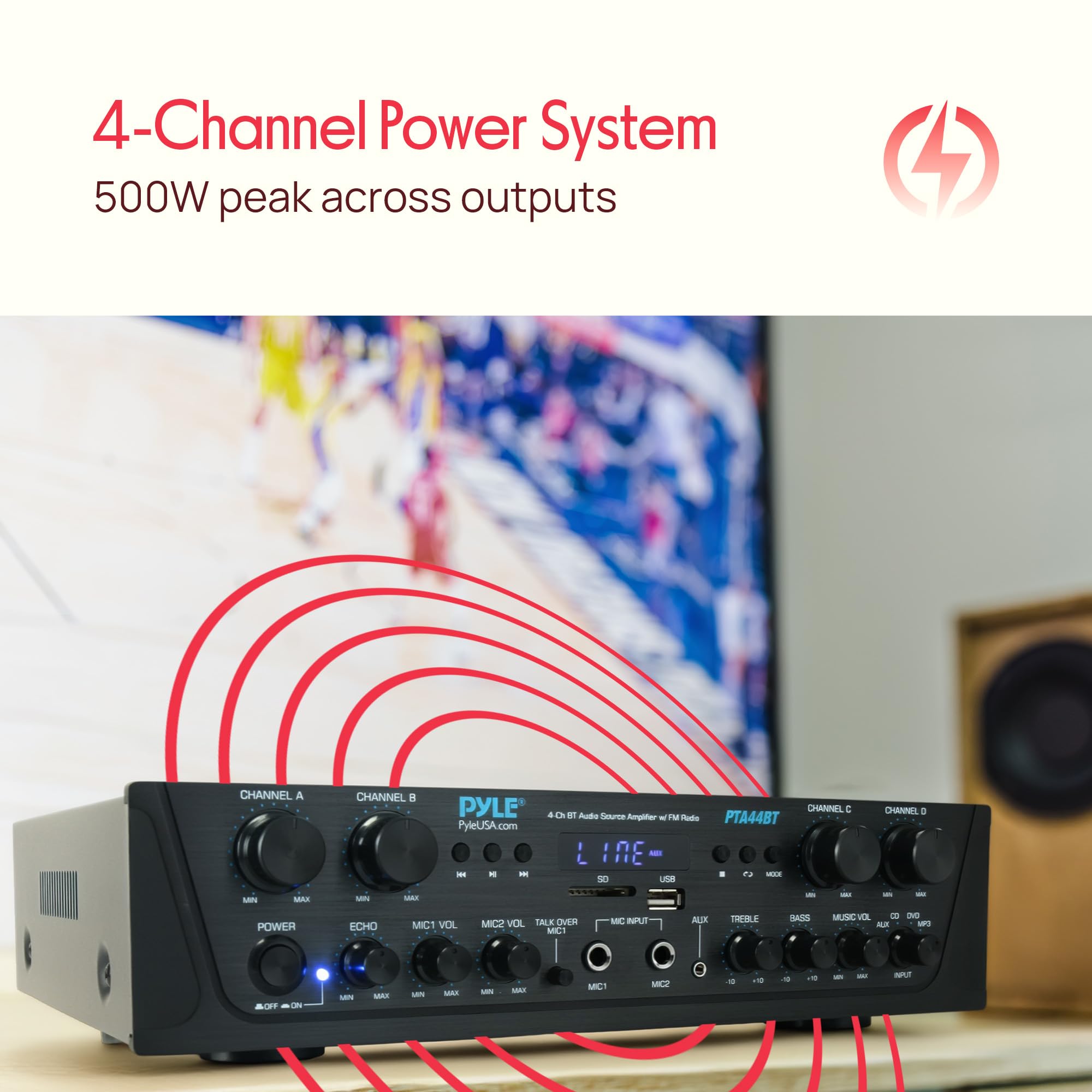 Pyle PTA44BT bluetooth pairing demonstrates easy wireless connection to devices.