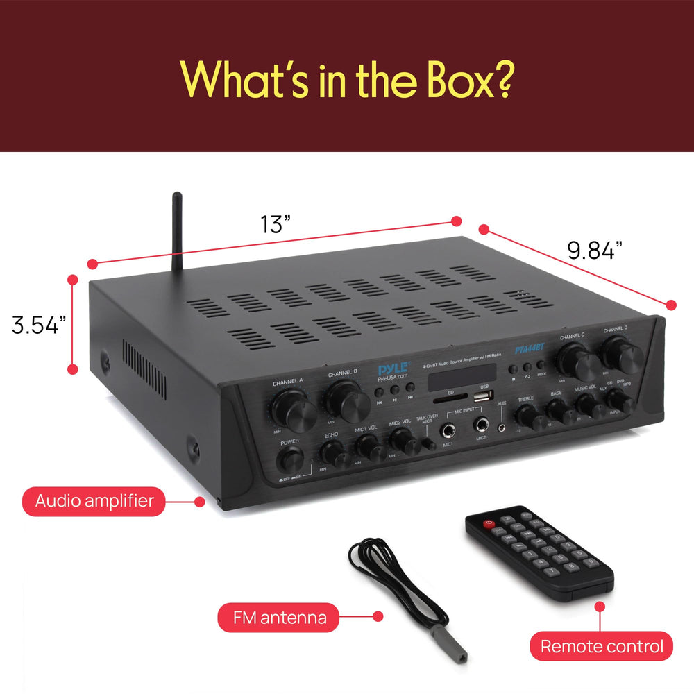Pyle PTA44BT subwoofer output adds depth to home setups.