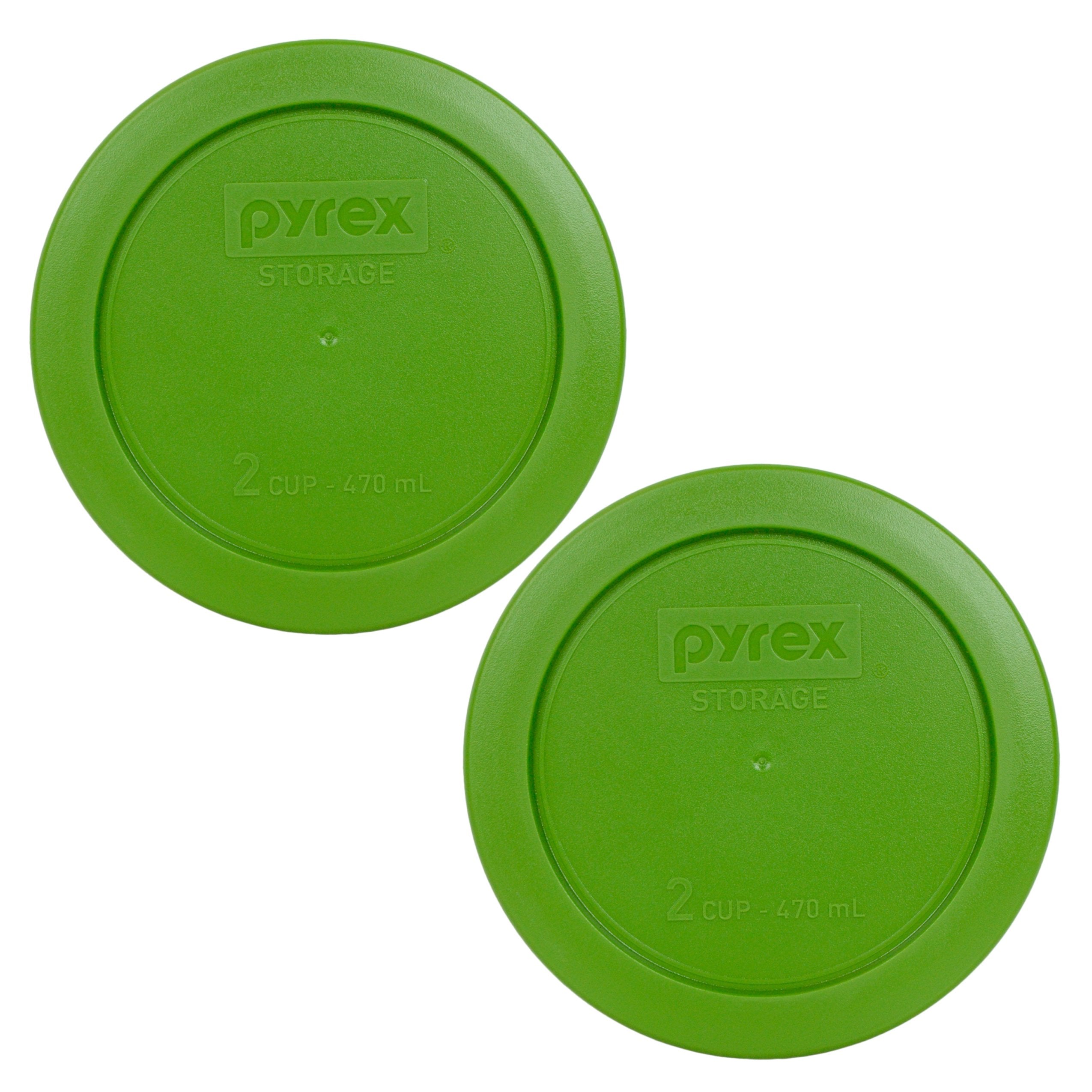 Pyrex 7200-PC lawn green 2-cup lid, front view, secure seal and dishwasher-safe.