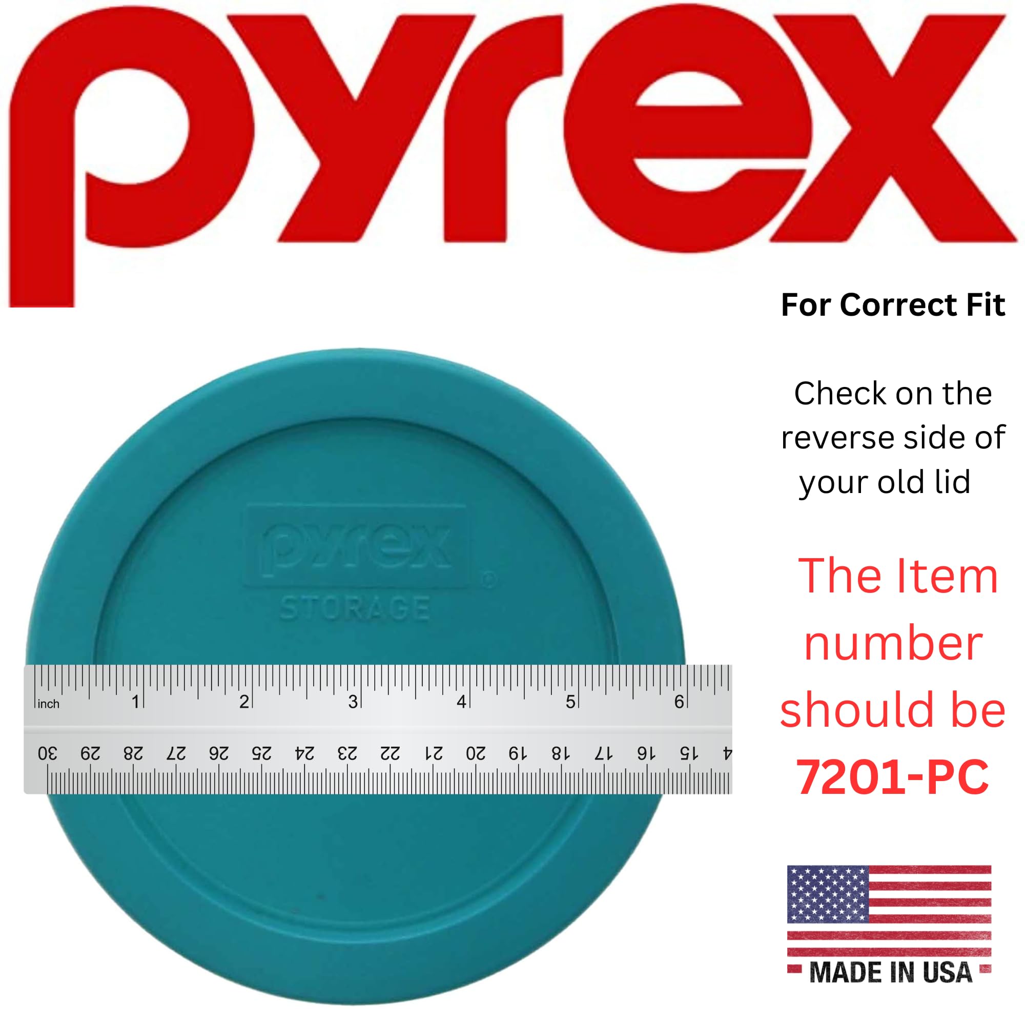 Pyrex 7201-PC turquoise lid fits 4-cup dishes for reliable storage.