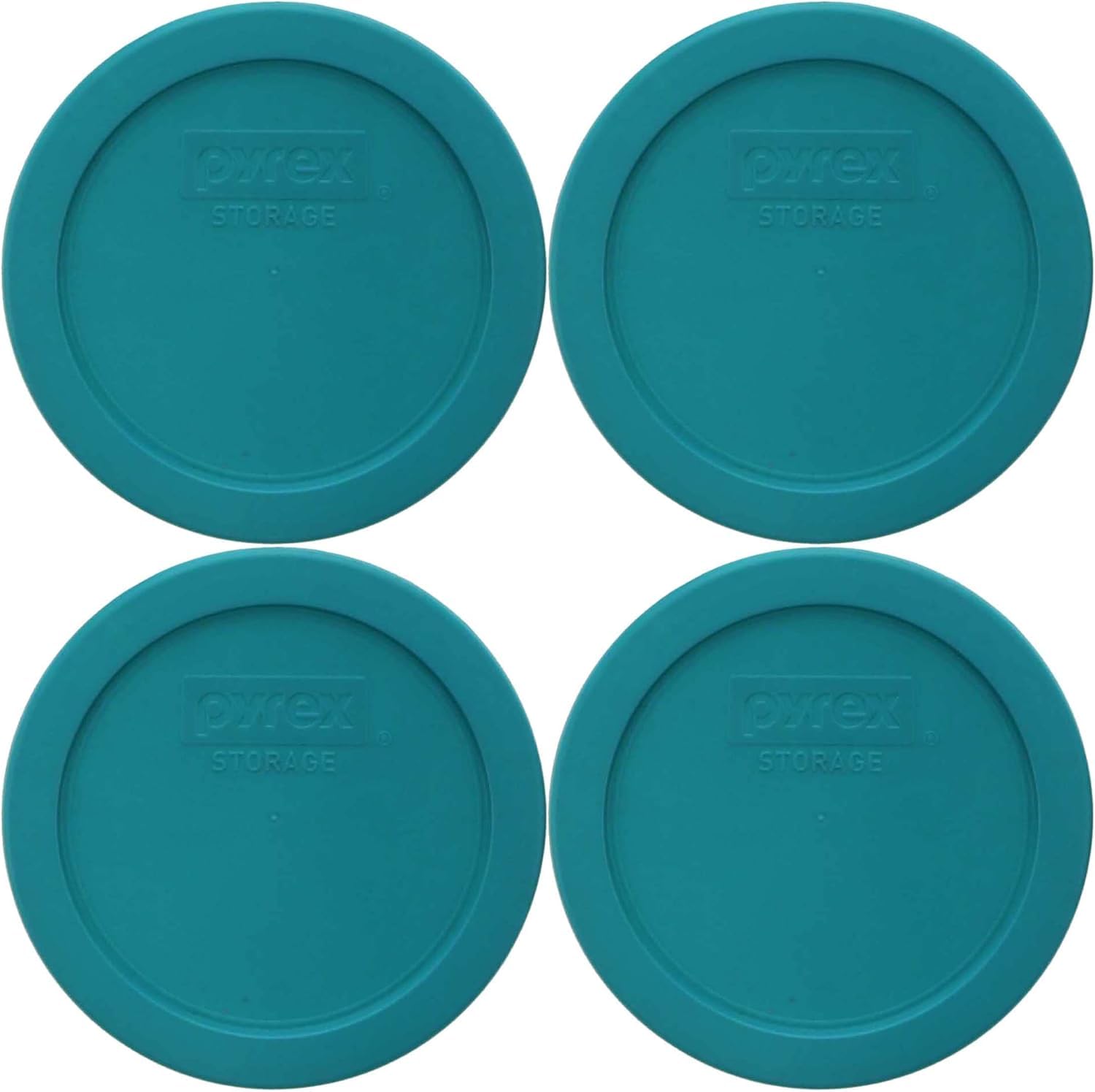 Pyrex 7201-PC turquoise lid set securely seals four-cup dishes.