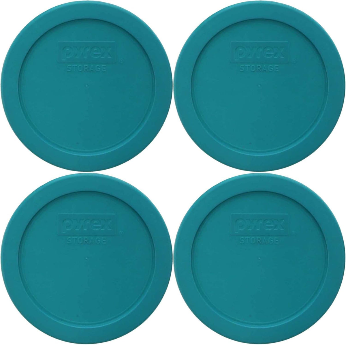 Pyrex 7201-PC turquoise lid set securely seals four-cup dishes.