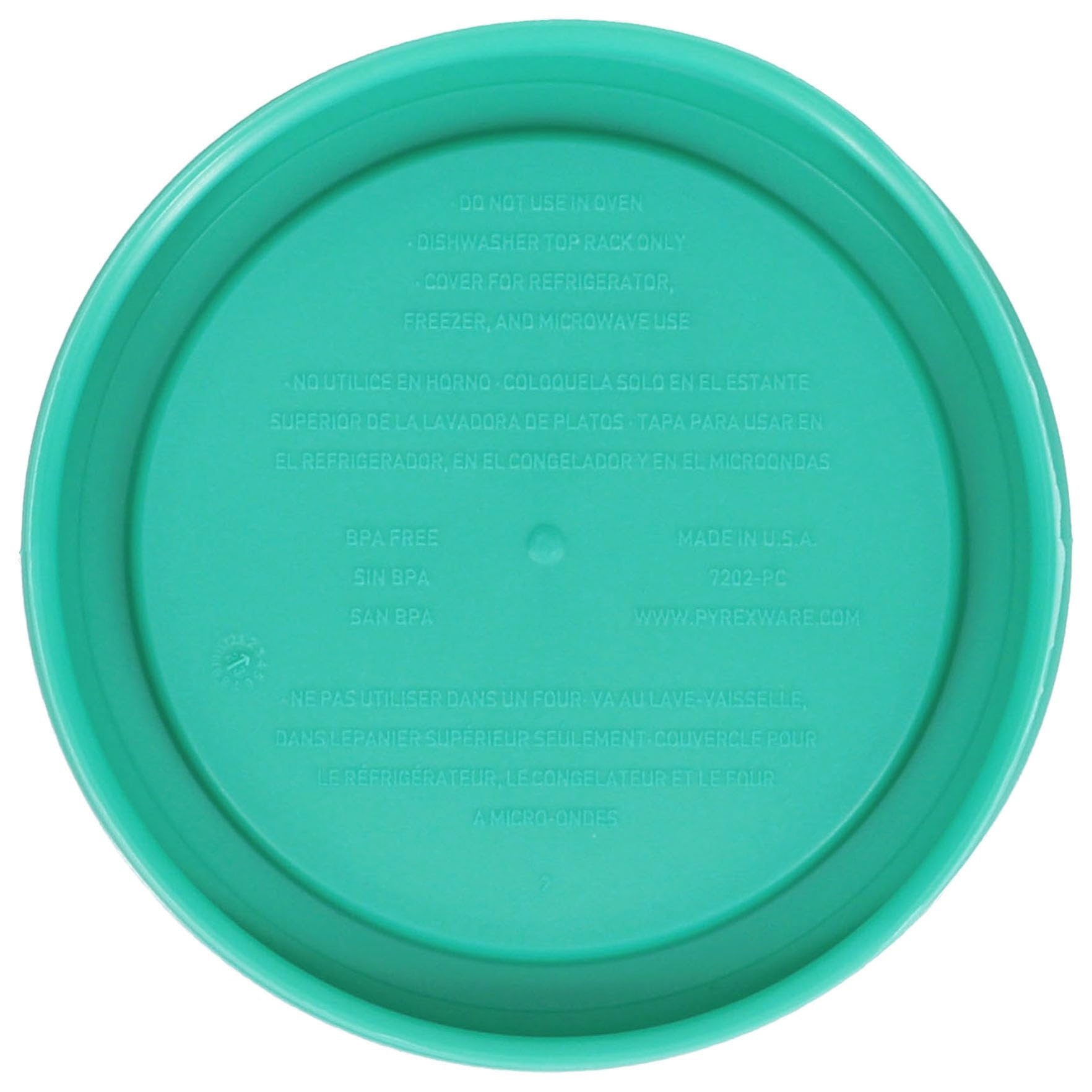 Pyrex 7202-PC lid, top-rack dishwasher safe for easy cleaning.