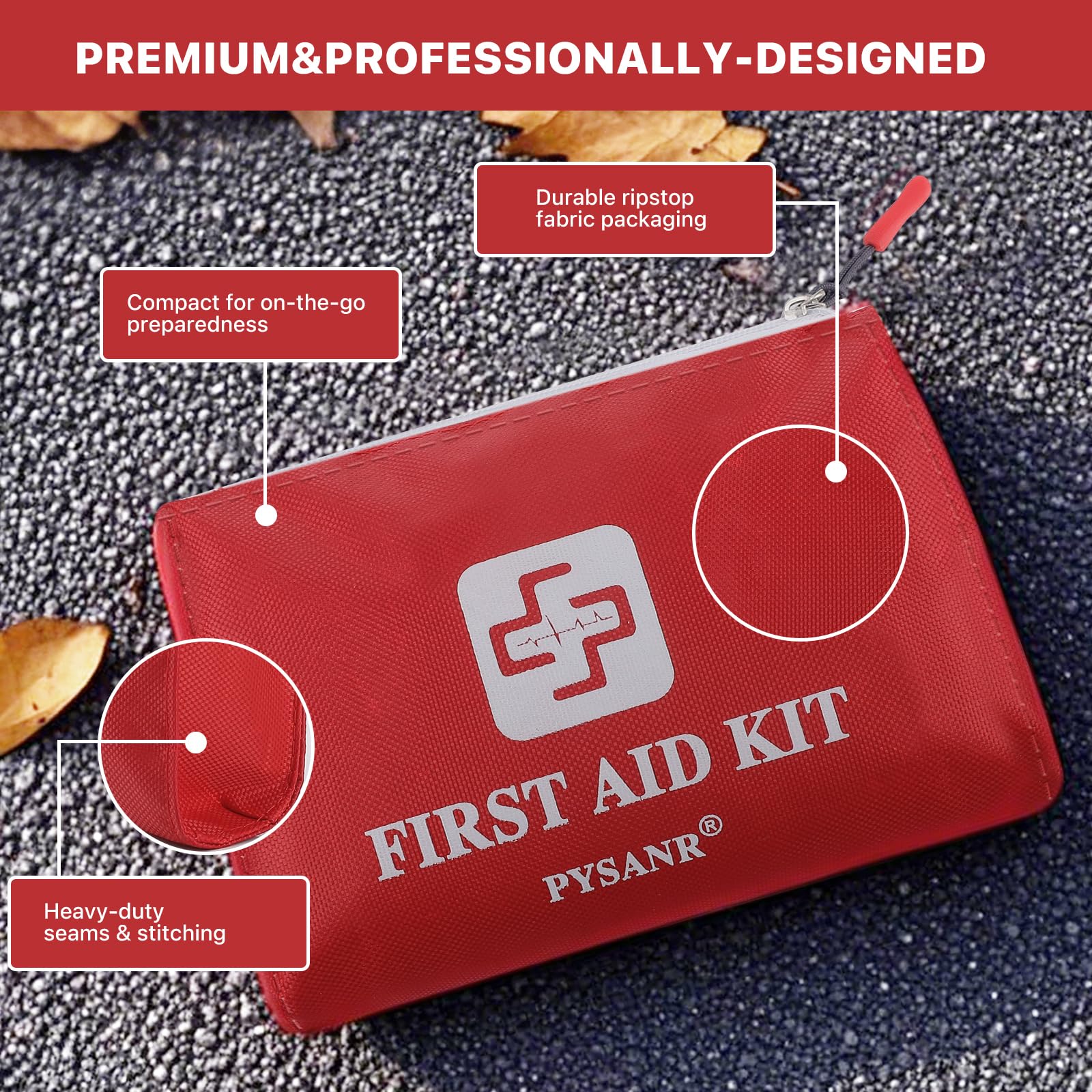 PYSANR compact first aid bag design shows portable organization on the go.