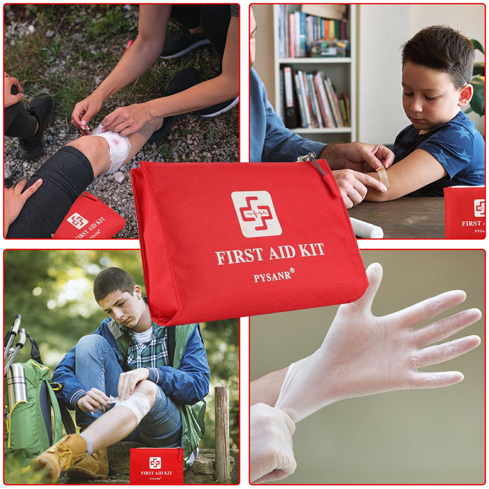 PYSANR outdoor use first aid kit ready for hiking, camping, and sports.
