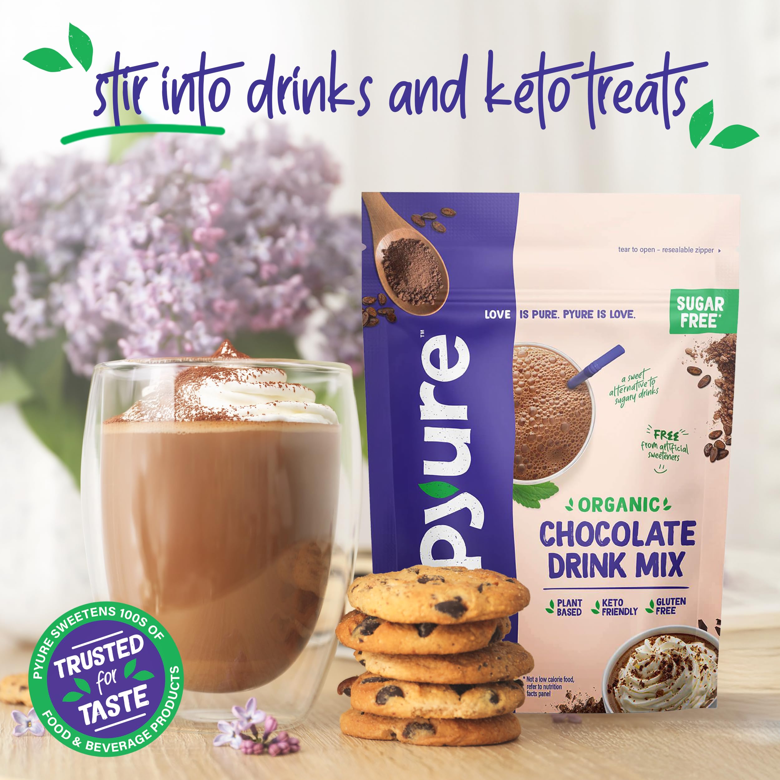 Measuring scoop with Pyure chocolate drink mix for portions