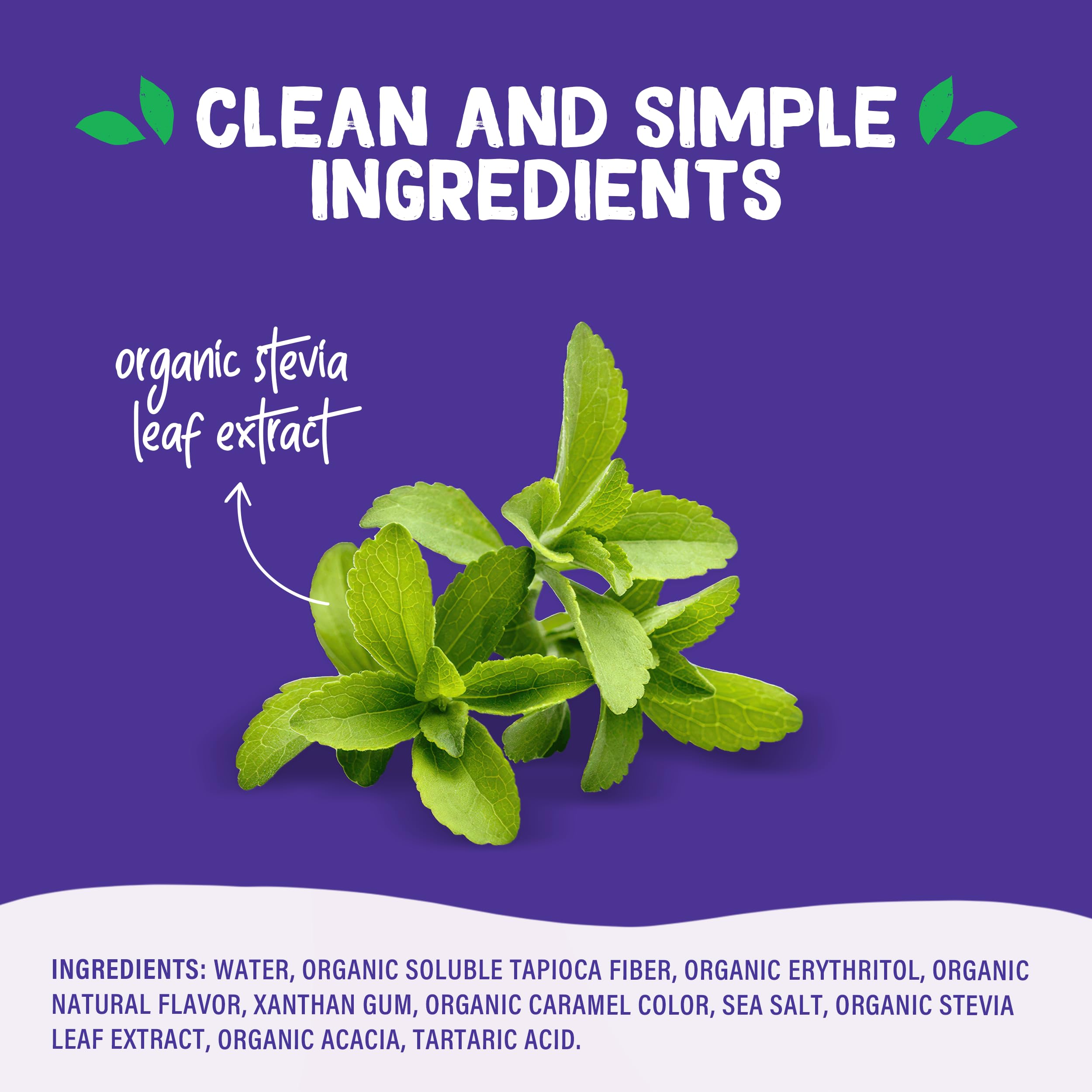 Pyure Organic Caramel Dessert Syrup bottle on a kitchen counter beside ingredients.