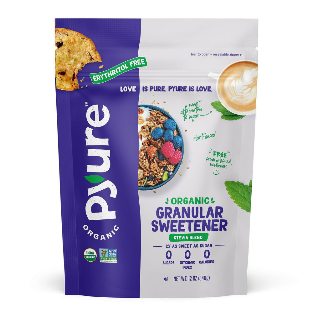 Pyure Organic Stevia Blend jar for sugar-free baking and coffee