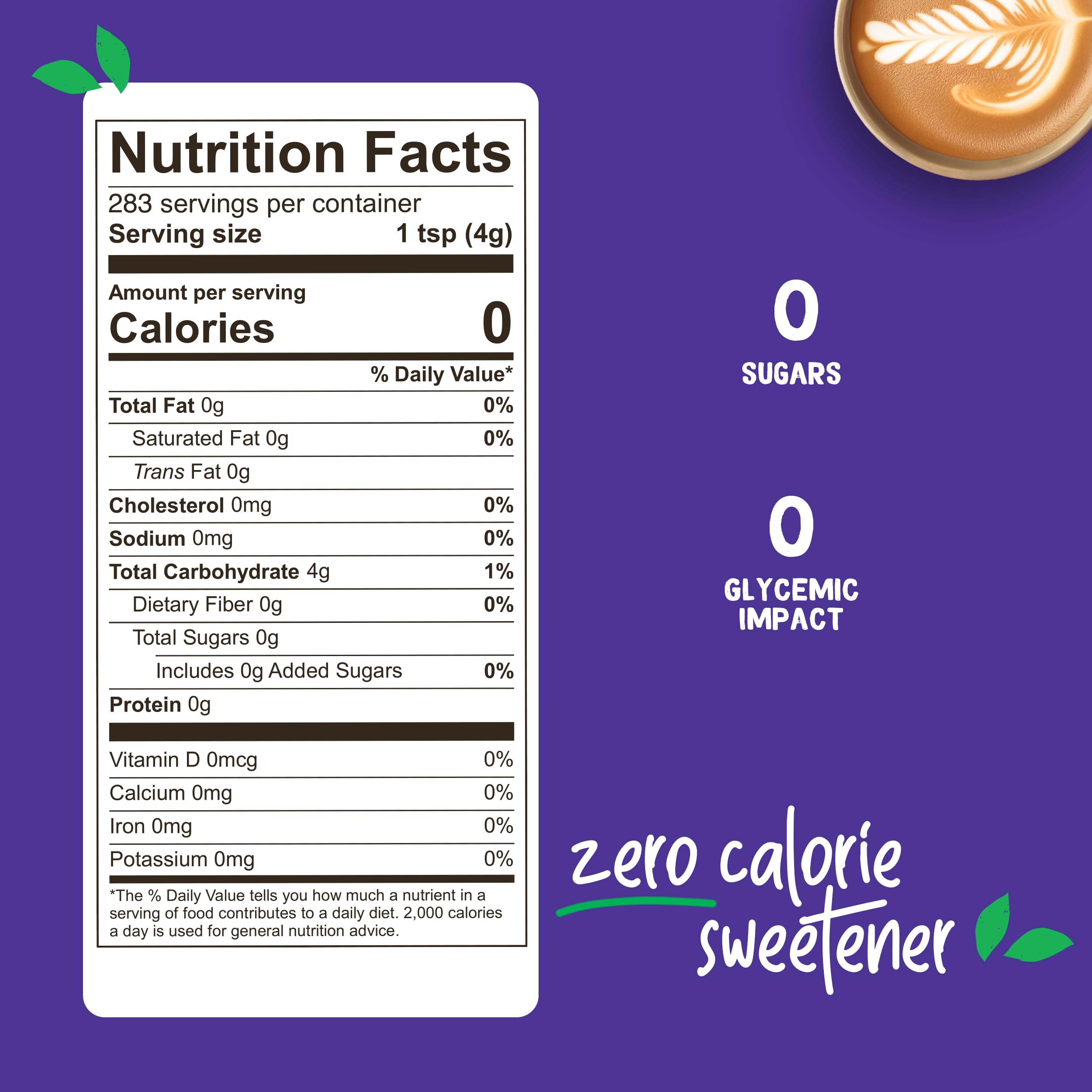 Pyure Stevia Blend granules with measuring spoon—ideal for coffee or tea.