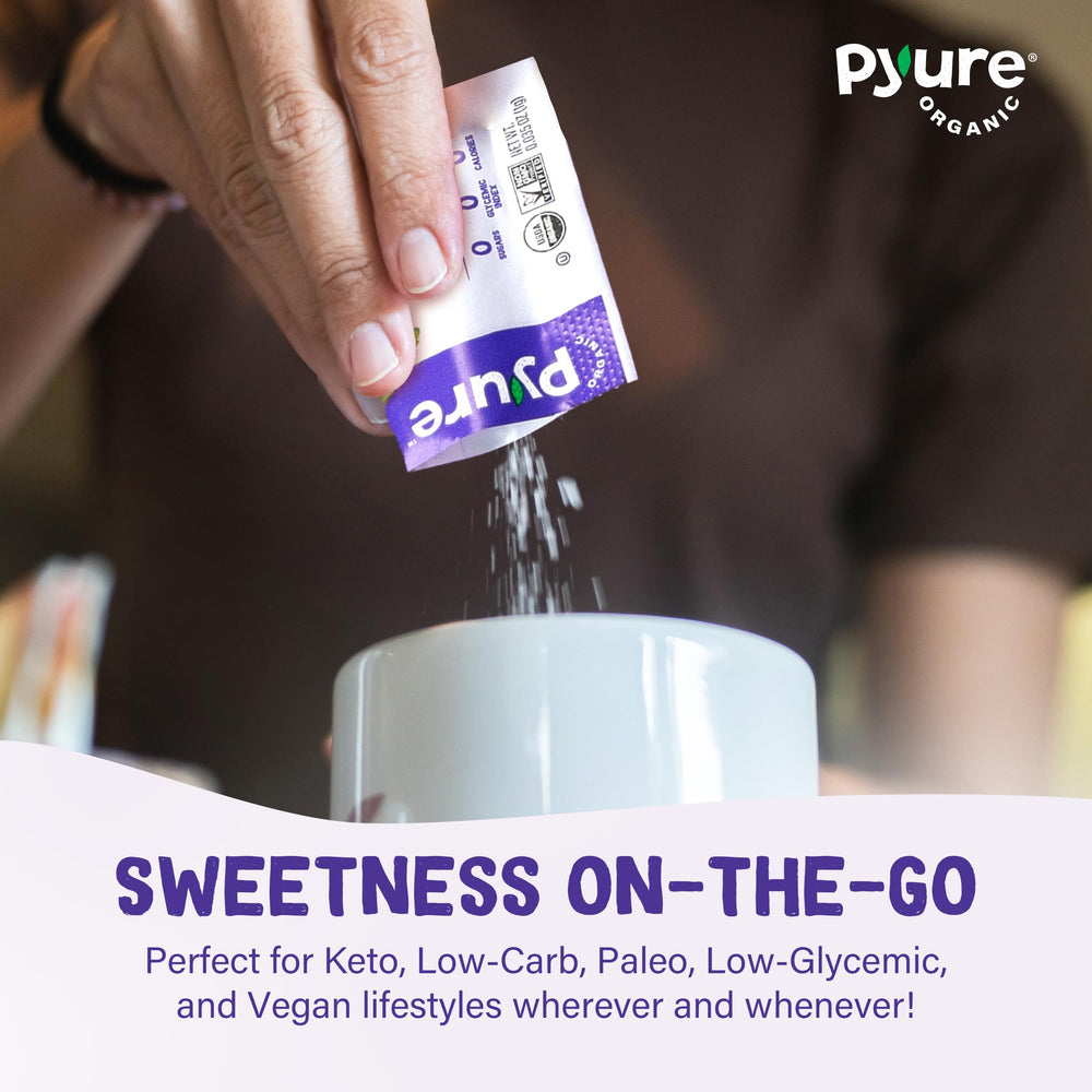 USDA Organic Pyure Stevia Packets label on packaging.
