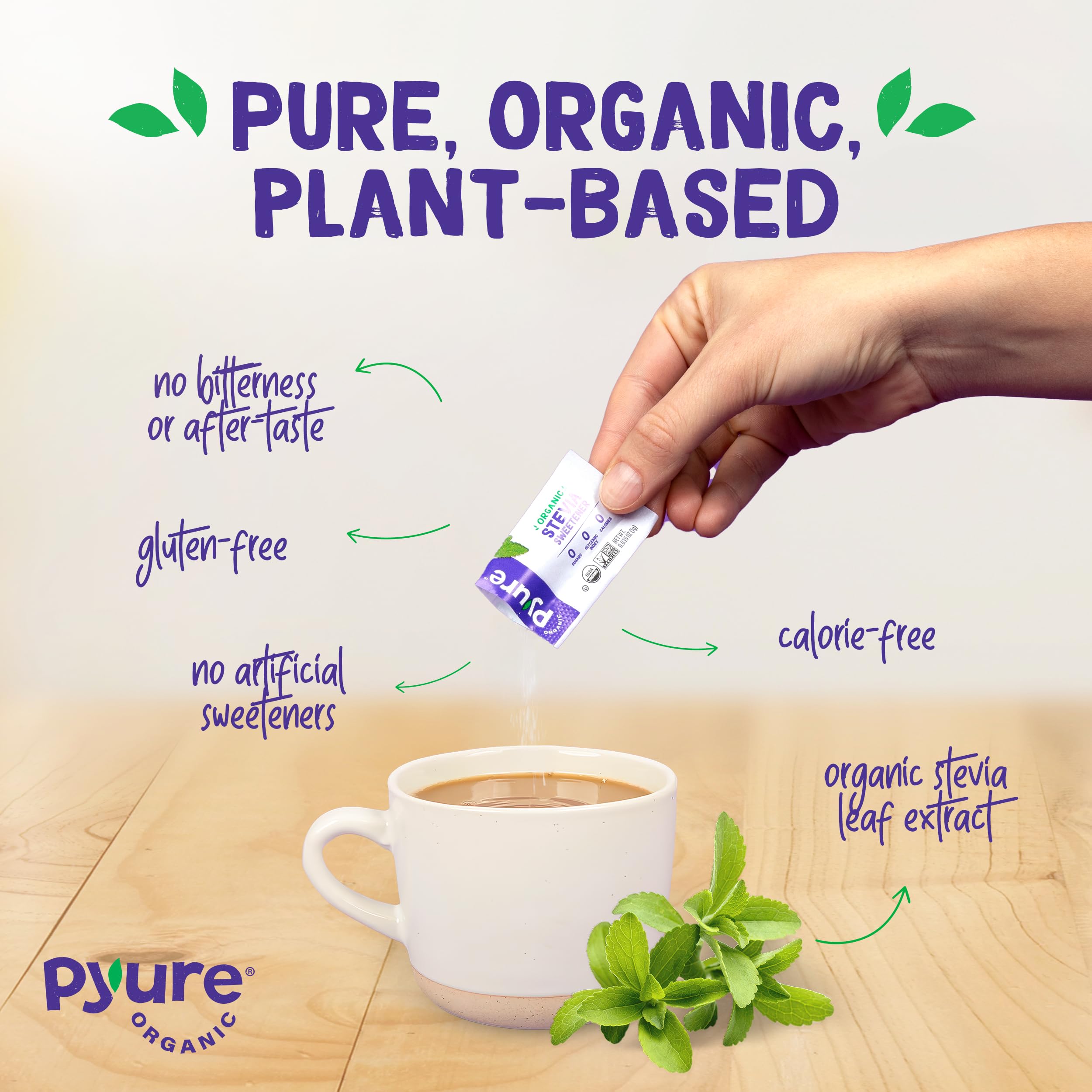 Pyure Stevia Packets added to tea for clean sugar-free flavor.