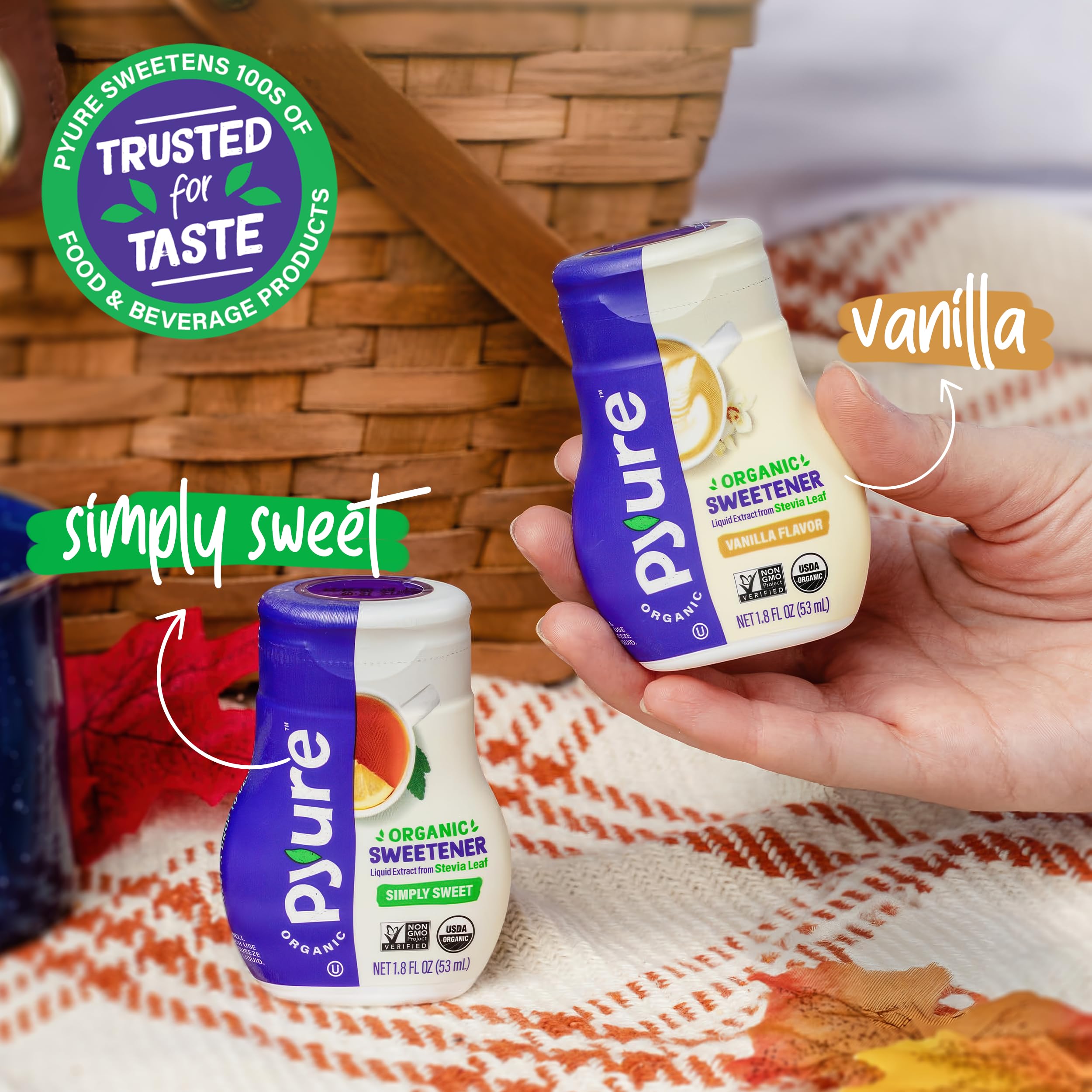 Pyure Vanilla Stevia Liquid enhances beverages with vanilla flavor