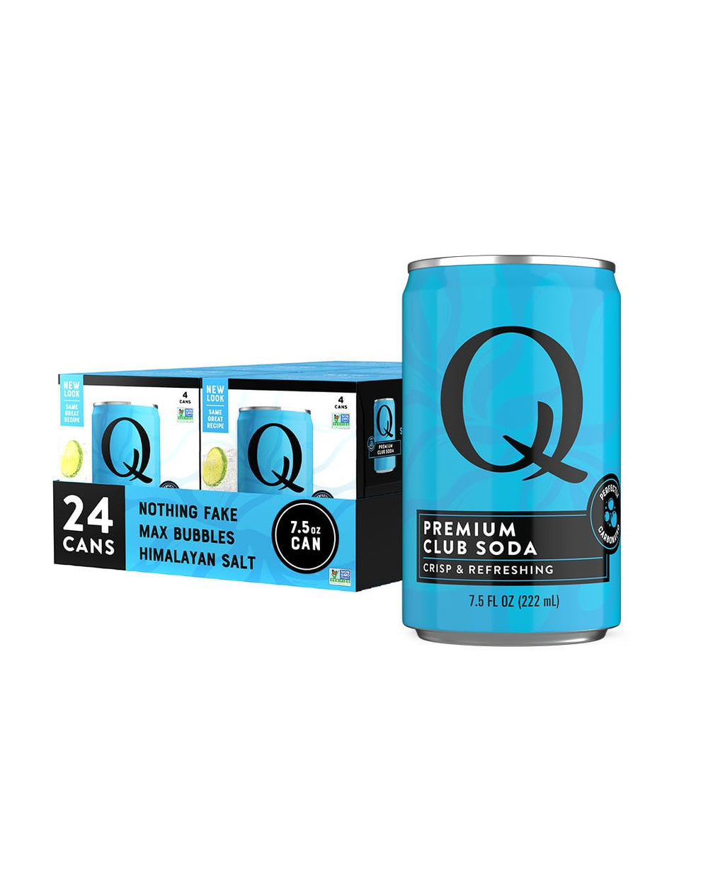 Q CLUB SODA can with crisp carbonation enhances any drink.