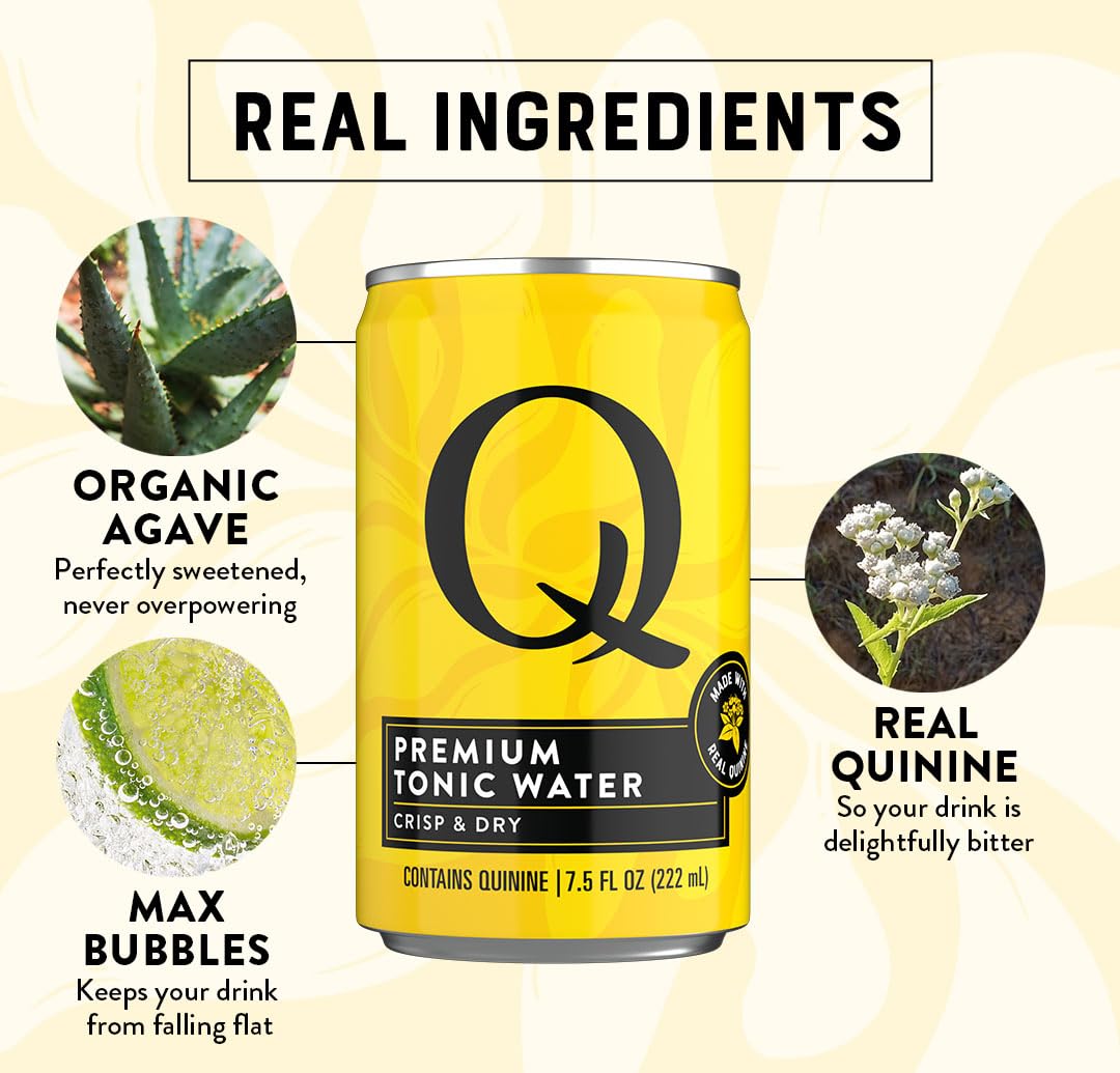 Q MIXERS cocktail or mocktail setup featuring tonic water on ice