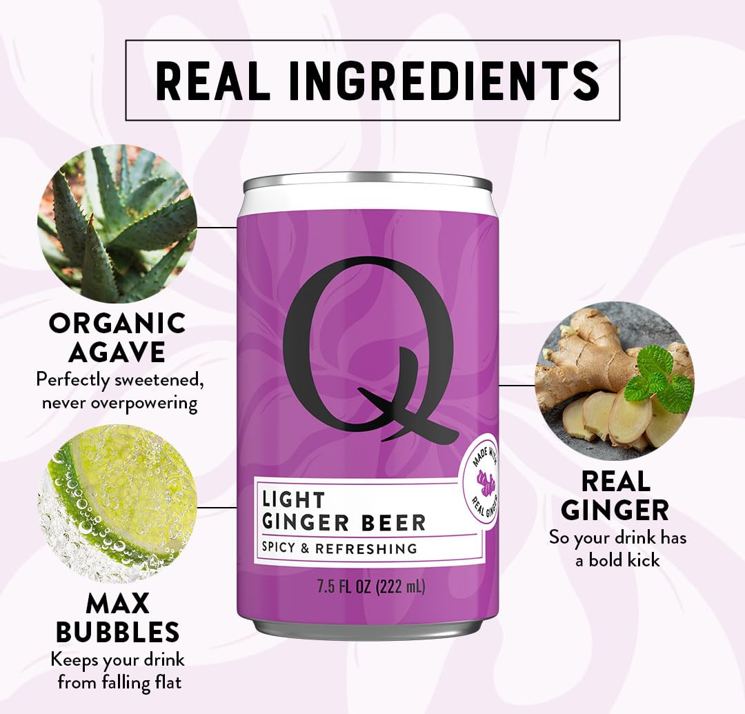 Q MIXERS Ginger Beer ingredients feature real ginger and organic agave for flavor.