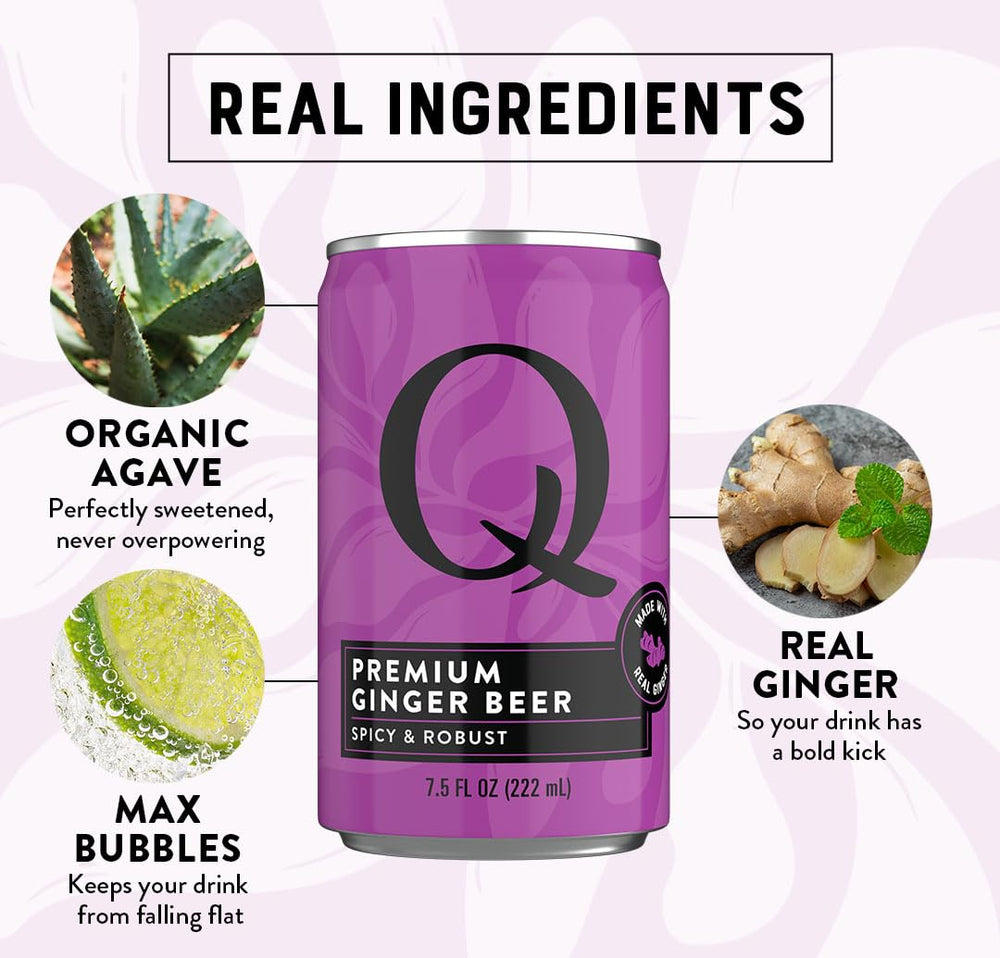 Close-up of Q Mixers label highlighting real ingredients.