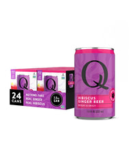 Q MIXERS Hibiscus Ginger Beer can pour showing real ingredients and bright fizz.