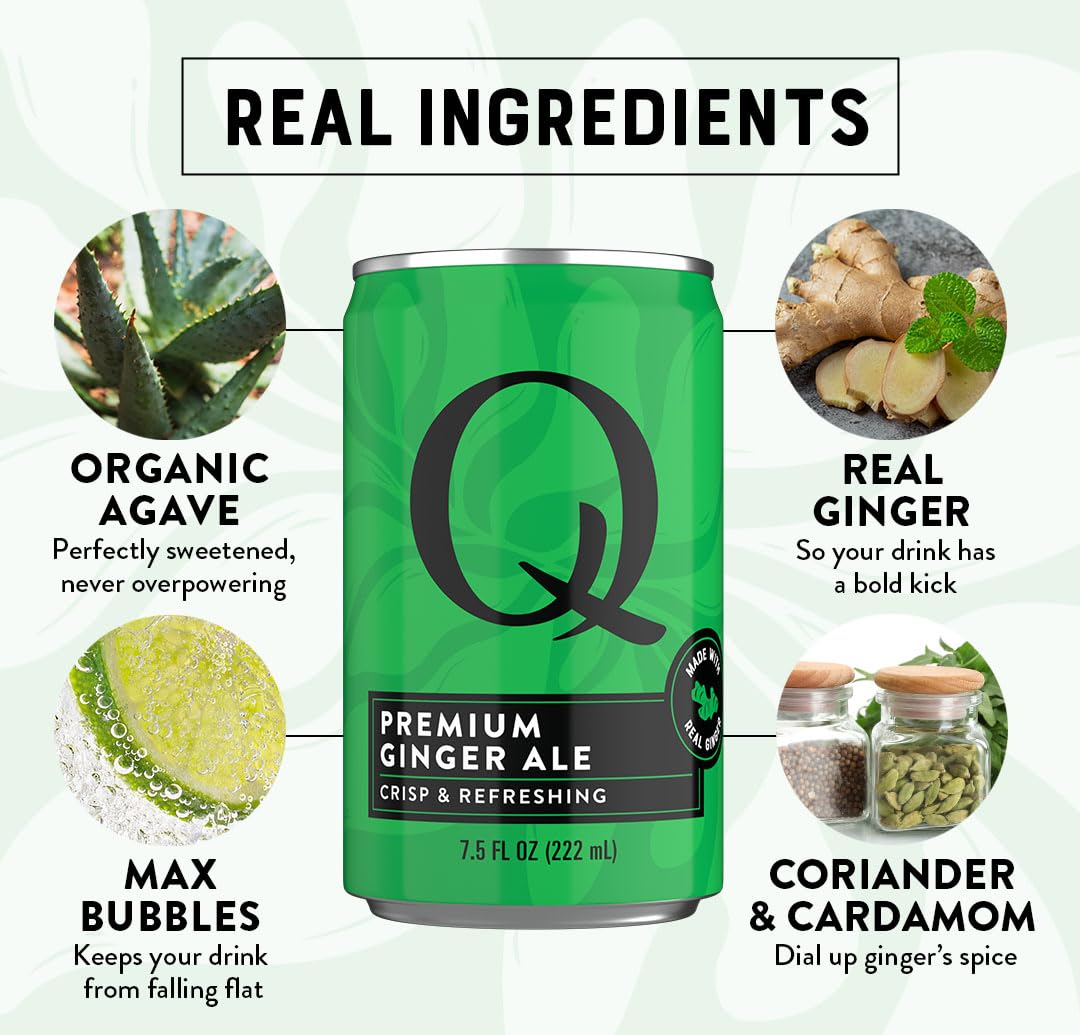 Q MIXERS Q GINGER ALE real ginger and agave ingredients highlighted in bottle