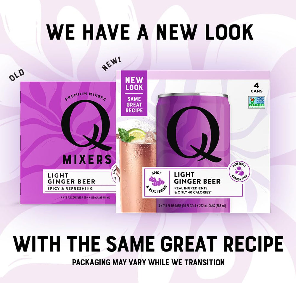Q Light Ginger Beer bottle pour shows authentic ingredients in action.