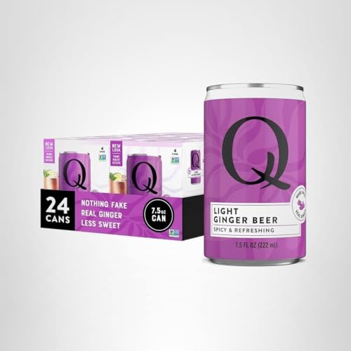 Q Light Ginger Beer can on ice, ready for a refreshing serving.