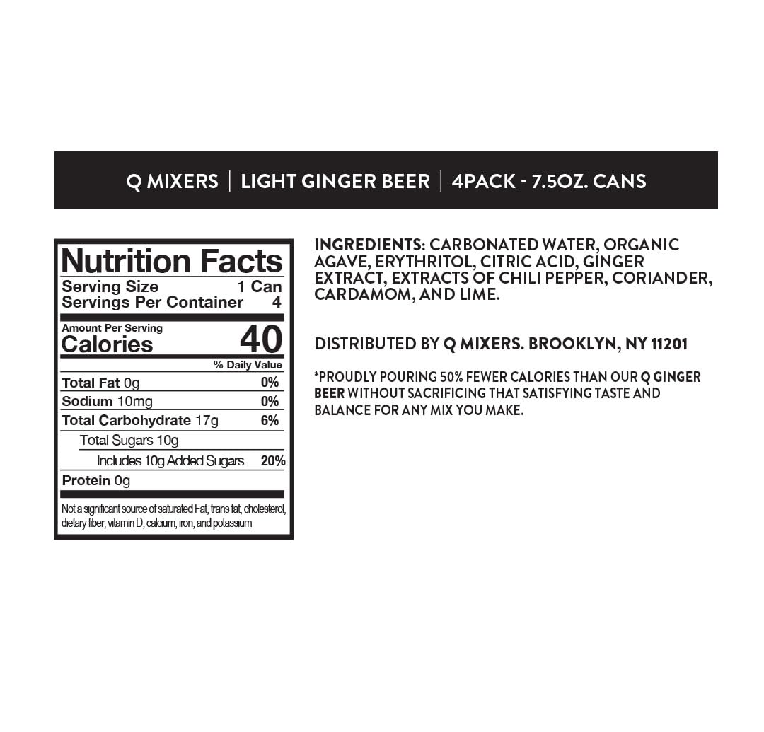Q MIXERS Q Light Ginger Beer can side view, ideal mixer for mocktails.