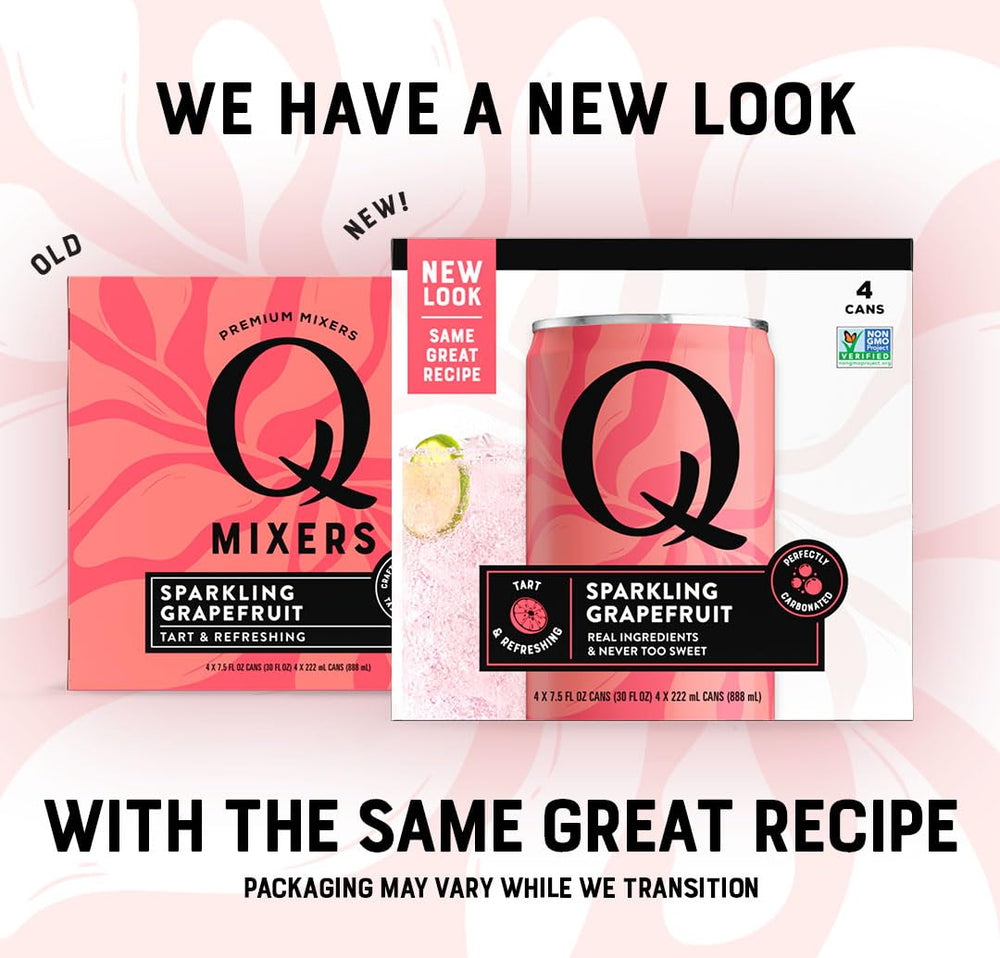 Q MIXERS Q SPARKLING GRAPEFRUIT glass with cocktail highlighting tart flavor.