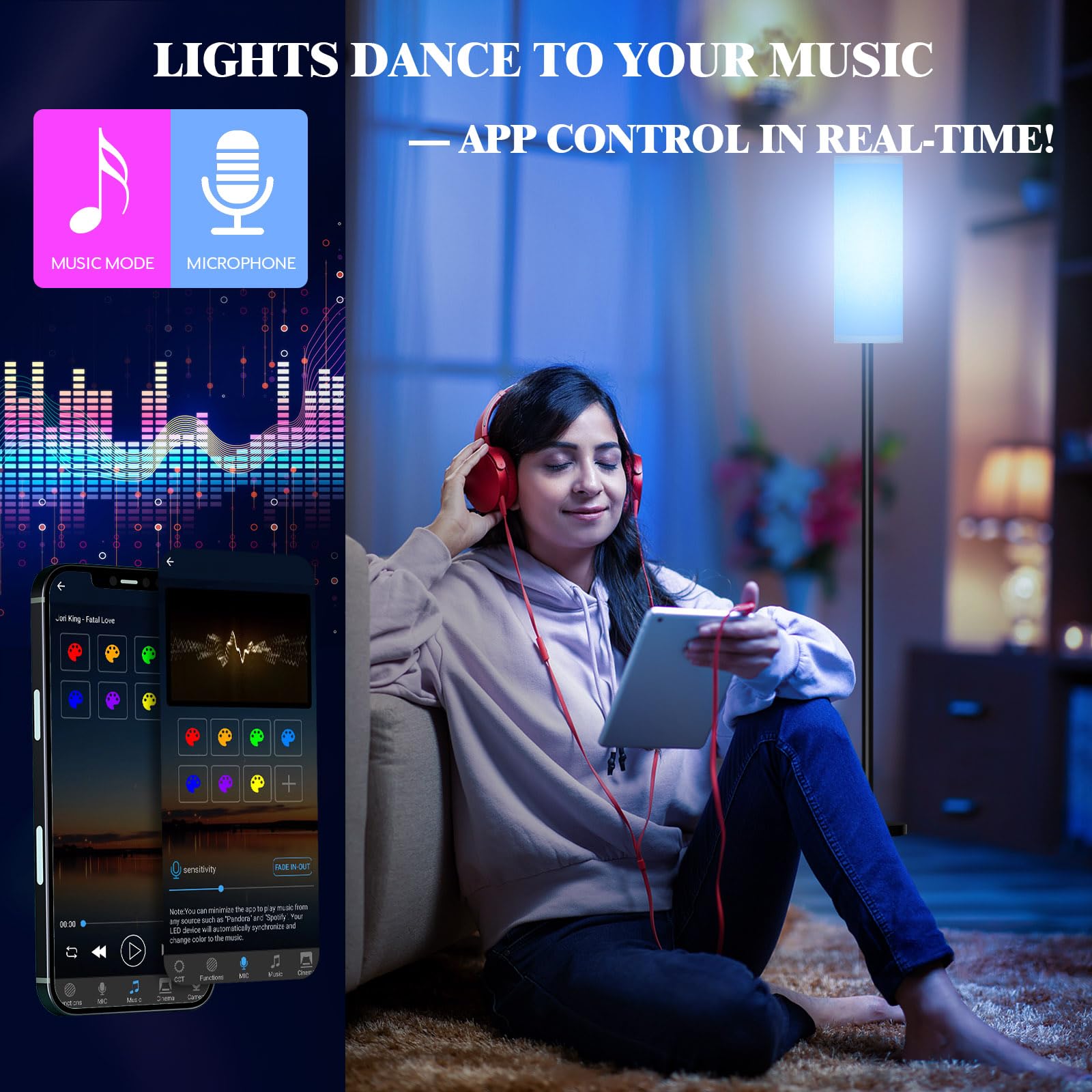 Qaubauyt lamp in music breathing mode synchronized to music