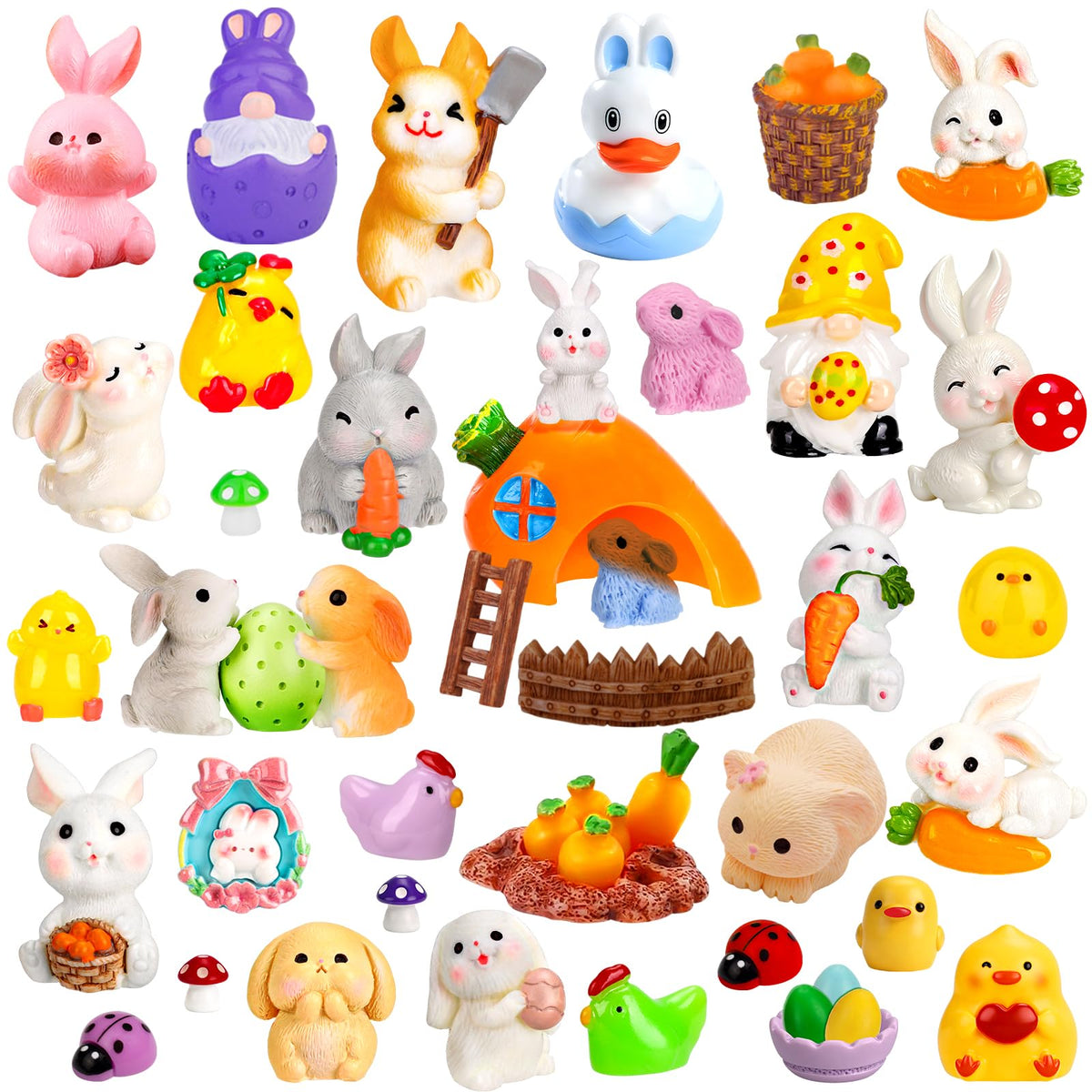 QAUYETM Easter luminous bunnies figurines for festive shelf displays and fairy gardens.
