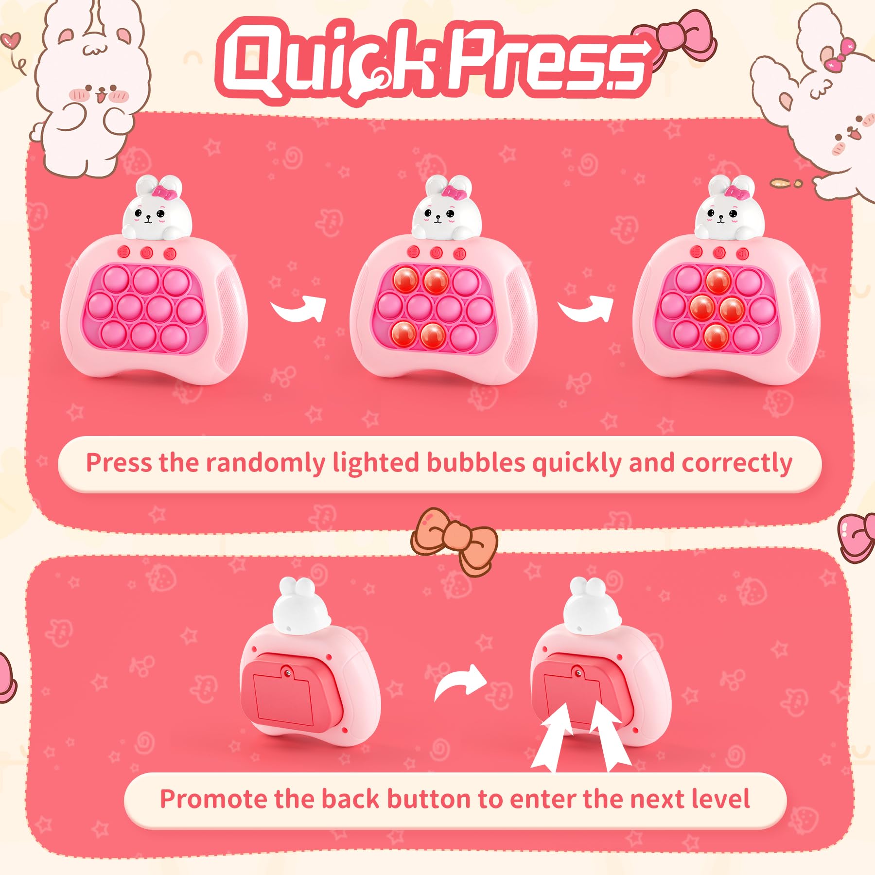 QBvuj Easter Bunny pop push game side view shows colorful bubbles and satisfying pops
