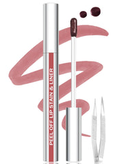 QCMME Lip Stain peel-application close-up showing easy 10-minute setup for lasting color