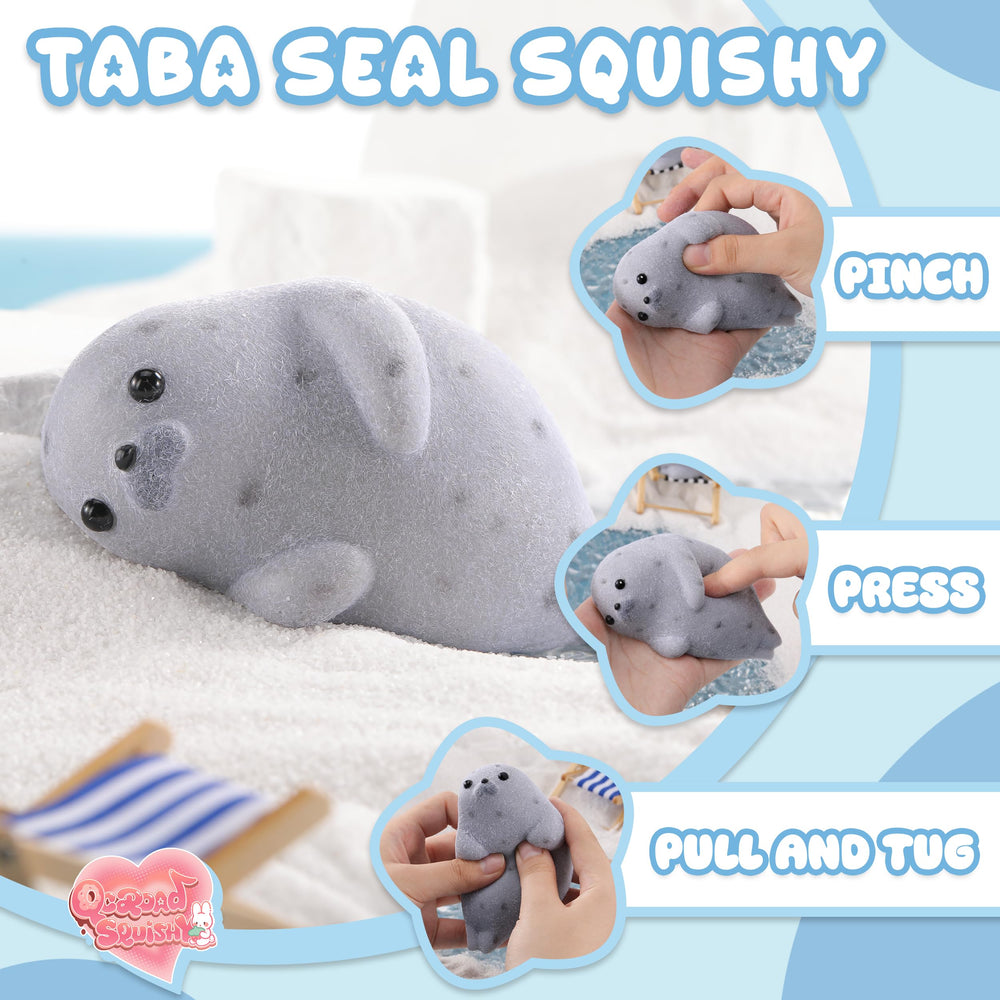 QCROAD SQUISHY Taba Seal squishy fur detail and handmade charm.