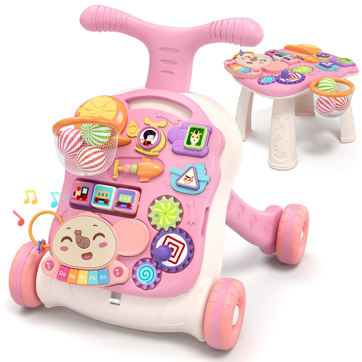QDRAGON 3in1 baby walker pink front view supports early mobility and exploration.