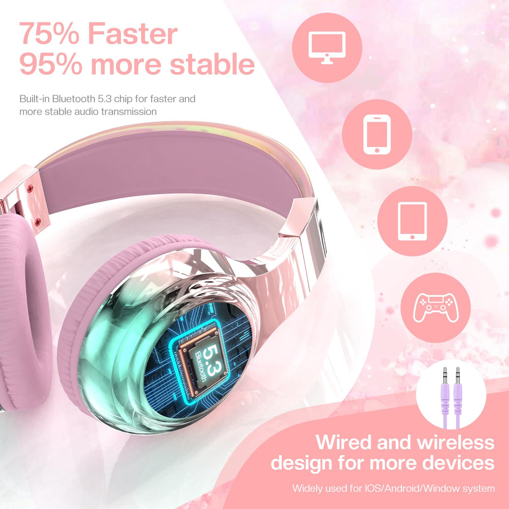QearFun Kids Bluetooth Headphones 3.5mm wired mode port for offline listening