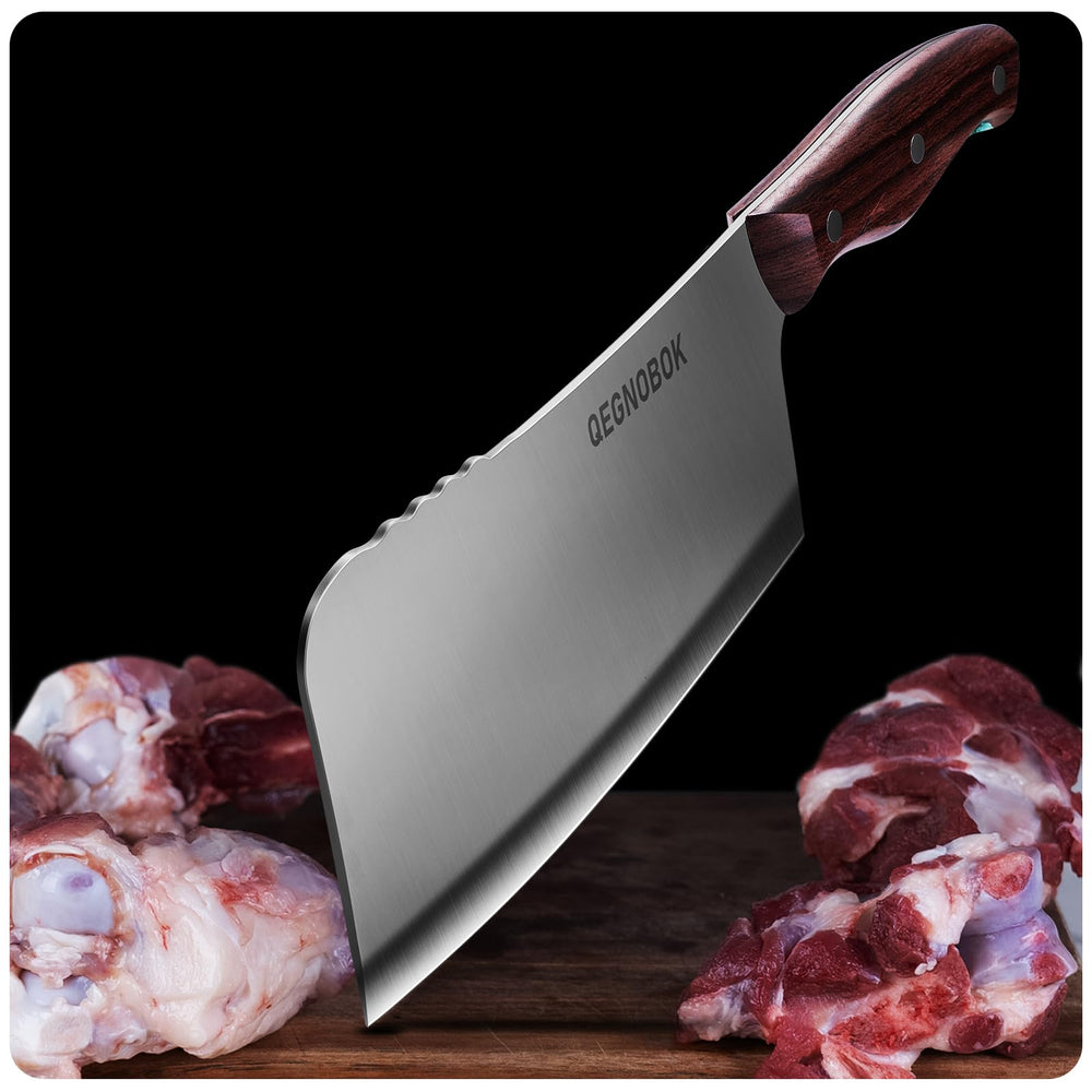 QEGNOBOK cleaver in bone chopping action for tough cuts