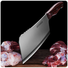 QEGNOBOK cleaver in bone chopping action for tough cuts